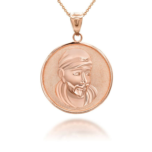 10K Solid Gold Sathya Sai Baba Hindu Guru Coin Pendant Necklace