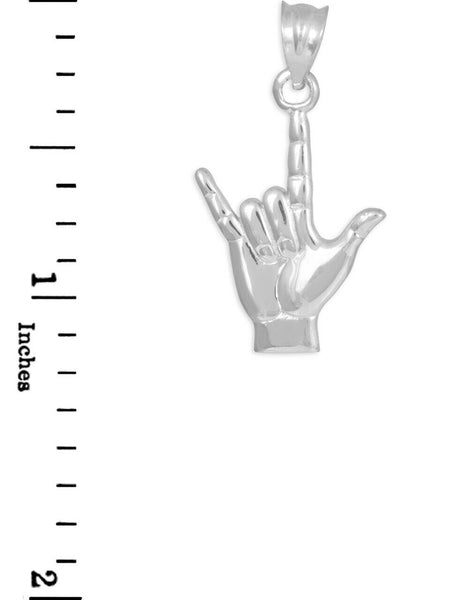 Sterling Silver "Hang Loose" I Love You Sign Charm Pendant West Side Necklace
