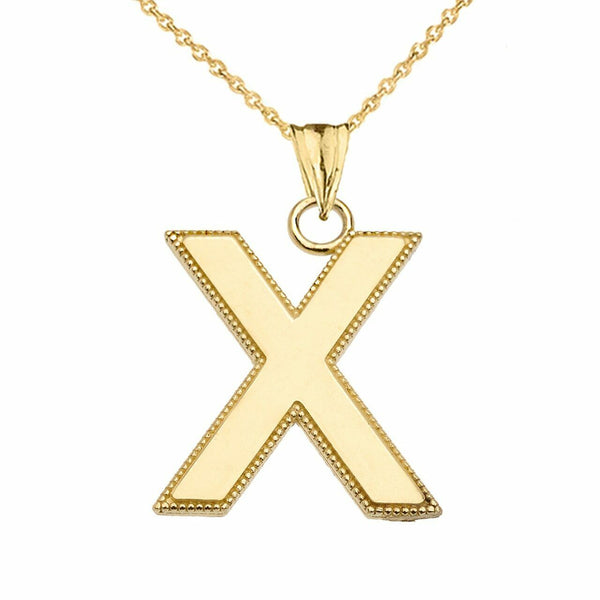 10k Solid Gold Small Milgrain Initial Letter X Pendant Necklace Personalized