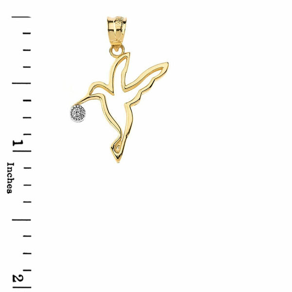 10k 14k Solid Gold Diamond Hummingbi Outline Love Luck Hope Pendant Necklace