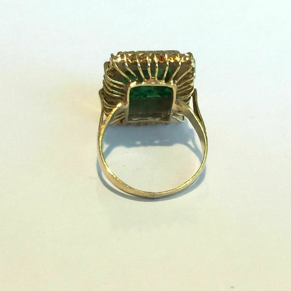 14K Solid Yellow Gold Square Green Jade Women CZ Ring Size 6.25