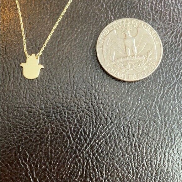 14K Solid Real Yellow Gold Mini Small God's Hand Center Necklace - Adjustable