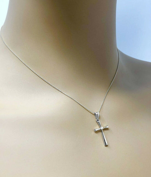 925 Sterling Silver Solitaire Diamond Cross Pendant Necklace -16", 18", 20", 22"