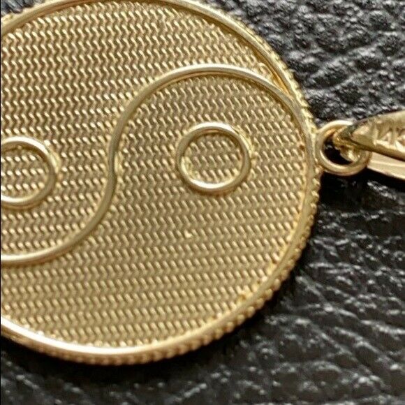 Solid 14k Yellow Gold Yin and Yang Taoist Symbol Pendant Necklace