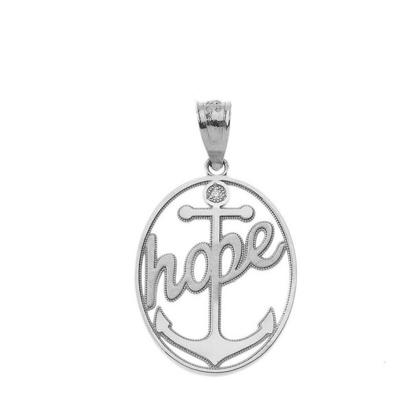 925 Sterling Silver Hope CZ Anchor Openwork Oval Pendant Necklace 16" 18" 20" 22