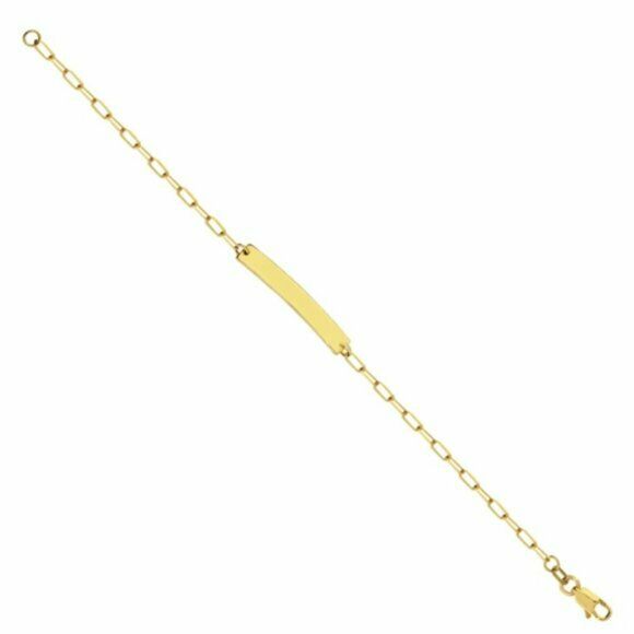 14K Solid Gold ID Bar Kid Bracelet in Paper Clip Chain (Yellow, White, Rose)