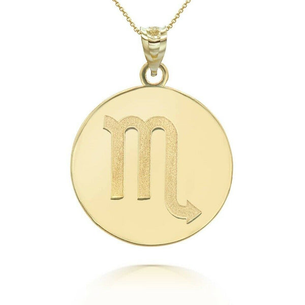 Personalized Name 10k 14k Solid Gold Zodiac Sign Scorpio Pendant Necklace