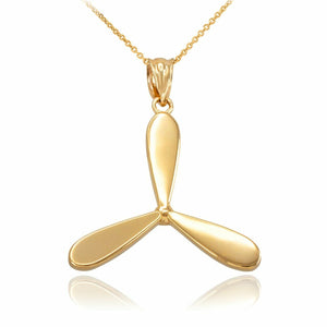 10k Solid Yellow Gold Airplane Propeller Pendant Necklace