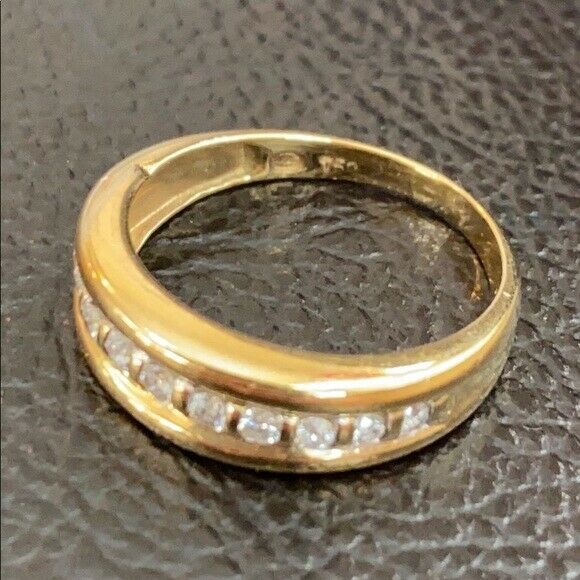 14K Solid Real Yellow Gold Band Stackable Diamond Ring Size 5.5