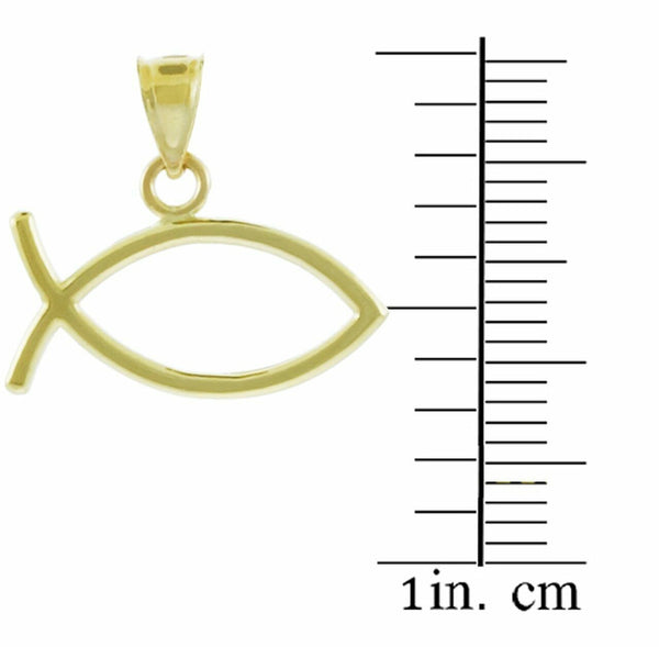 14k Solid Real Yellow Gold Ichthus Fish Horizontal Pendant Necklace