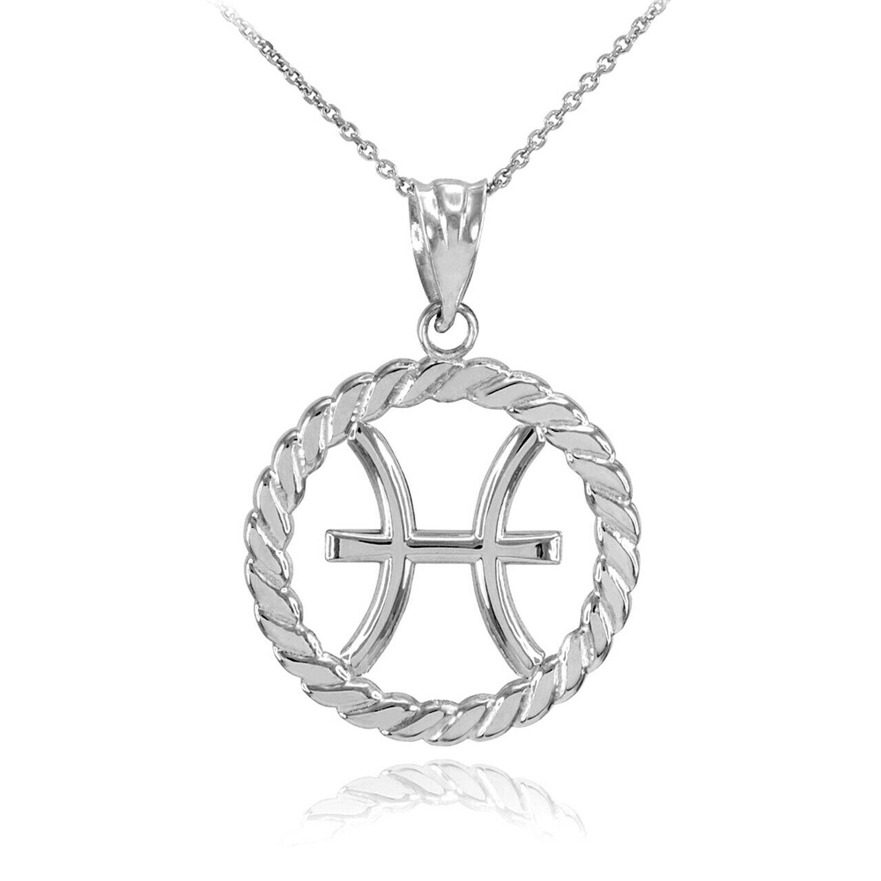 925 Sterling Silver Pisces Zodiac Sign in Circle Rope Pendant Necklace