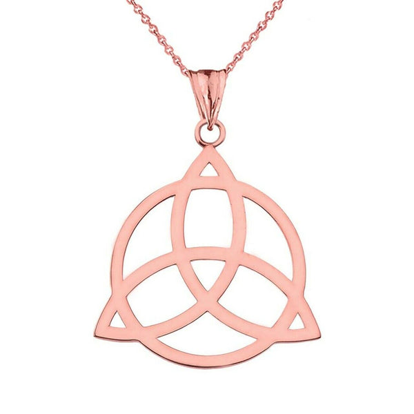14k Solid Gold Trinity Knot Circle of Life Silhouette Pendant Necklace