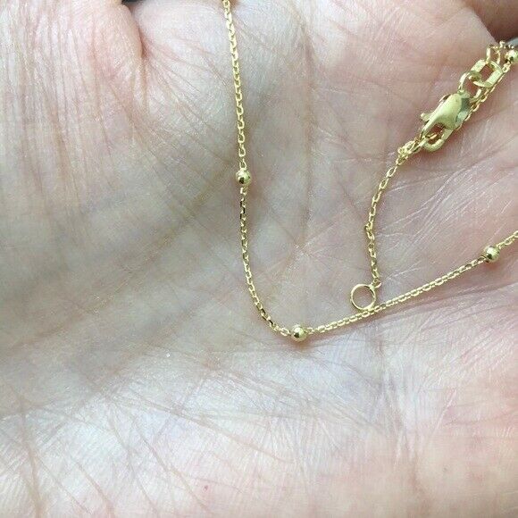 14K Solid Rose Gold Bead Station Cable Chain Anklet - Yellow 9"-10" adjustable