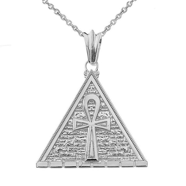 .925 Sterling Silver Ankh Pyramid Charm Pendant Necklace