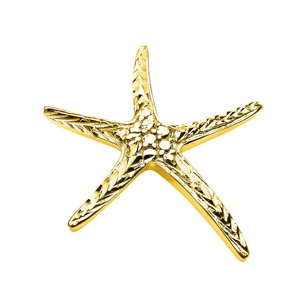 10K Solid Yellow Gold Diamond Cut Starfish Star Fish Pendant Necklace