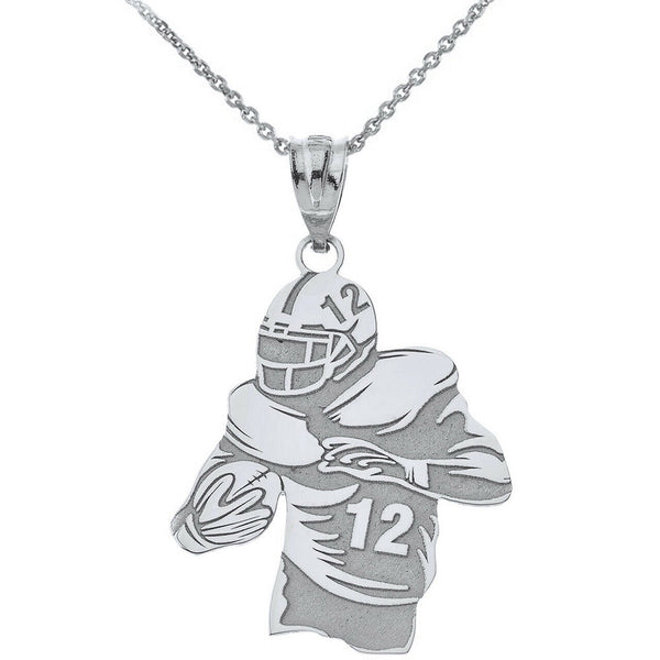 Personalized Engravable Silver Football Player Pendant Necklace Your Number Name