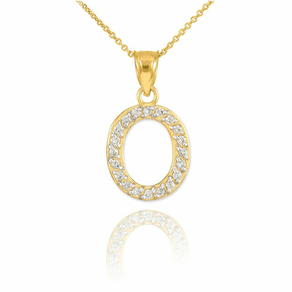 10k Solid Yellow Gold Diamond Monogram Initial Letter O Pendant Necklace