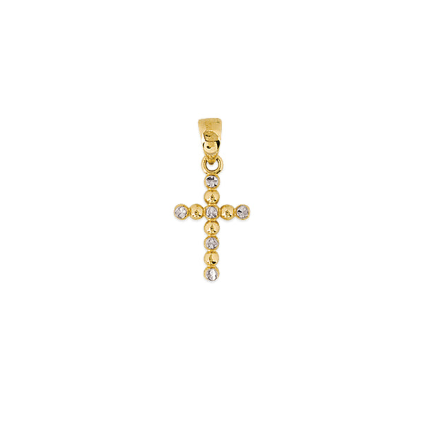 14k Real Gold Two Tone Small Mini Cross Double Sided Pendant Necklace Reversible