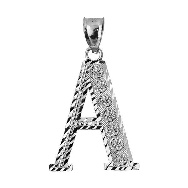 Sterling Silver Diamond-cut Initial Letter A Pendant Necklace -Large, Medium, Small