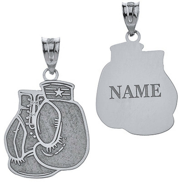 Personalized Engrave Name Sterling Silver Boxing Gloves Pendant Necklace