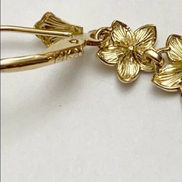 14k Solid Real Yellow Gold Elegant Plumeria Flower Leverback Earrings