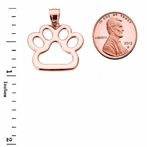 14k Solid Rose Gold Bear Dog Paw Print Pendant Necklace Pet Animal foot