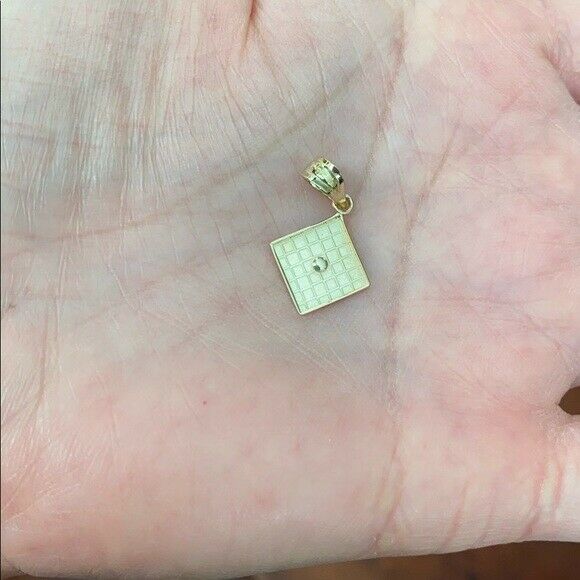 Solid 10k Yellow Gold Simple Diamond Shaped Mini Small Plain Pendant Necklace