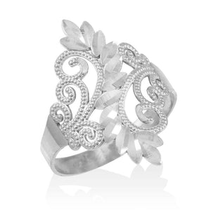 925 Sterling Silver Filigree Diamond Cut Ring - Any/All Sizes Made in USA