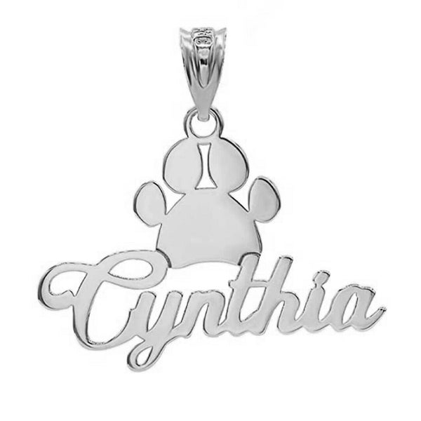 Personalized Engrave Name Silver Dog Paw Print Pendant Necklace