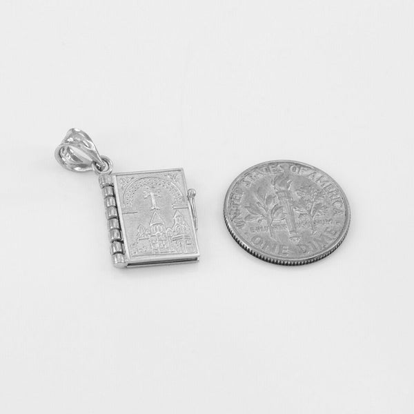 Sterling Silver 3D Armenian Holy Bible Book with Lords Prayer Pendant Necklace