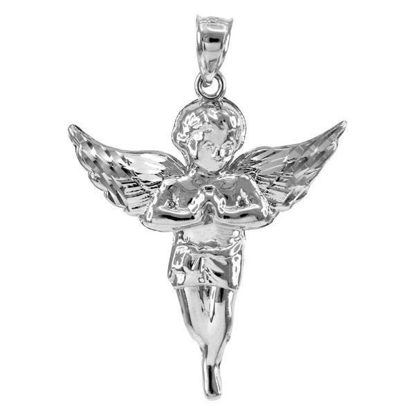 14k Solid White Gold Diamond Cut Angel Small Pendant Necklace