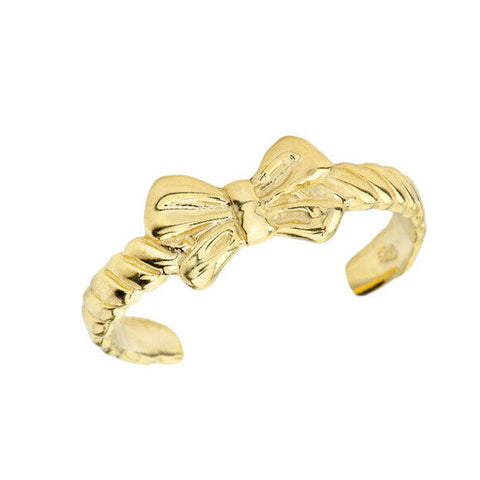 Bow Toe Ring in 10K Solid Yellow Gold, White Gold or Rose Gold Adjustable