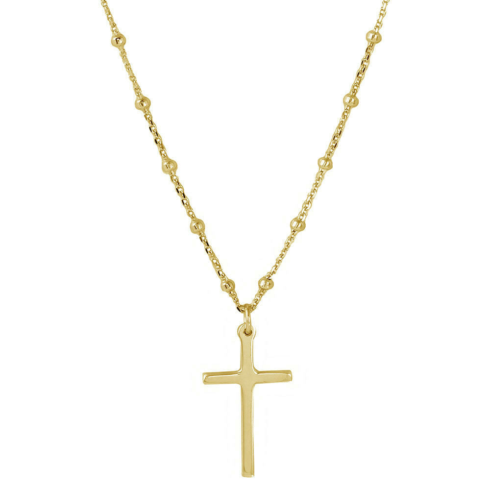 NWT Real Sterling Silver 925 Gold Plated Cross Pendant Necklace Beaded Chain