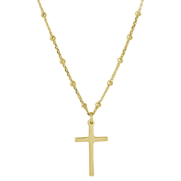 NWT Real Sterling Silver 925 Gold Plated Cross Pendant Necklace Beaded Chain