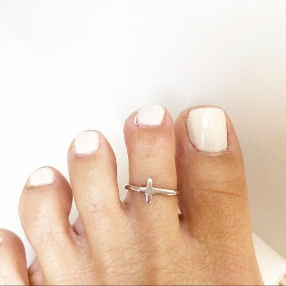 NWT .925 Sterling Silver Mini Cross Rhodium Adjustable Toe Ring / Finger Ring