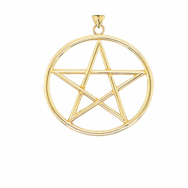 Solid 14k Yellow Gold Large Pentagram Friendship Pendant Necklace
