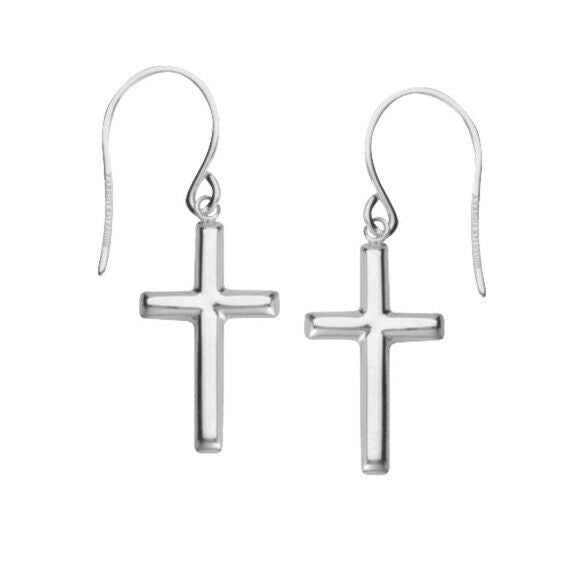 925 Sterling Silver Rhodium Dangle Cross Euro Wire Earrings