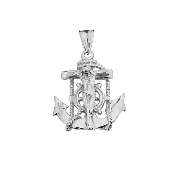 925 Sterling Silver Crucifix Anchor Small Pendant Necklace