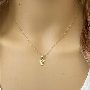 14k Solid Yellow Gold Small Mini Initial Letter V Pendant Necklace