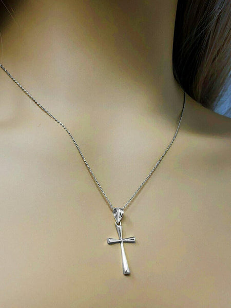10K Solid White Gold Cross Pendant Necklace 16" 18" 20" 22"