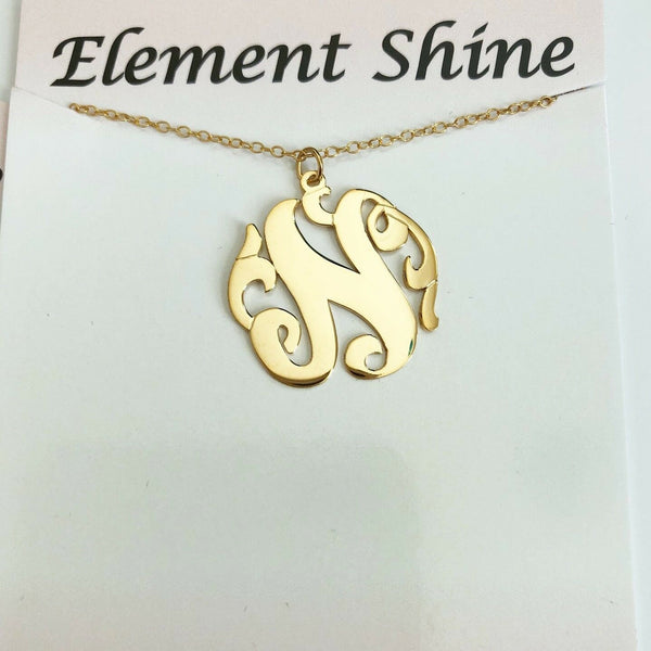 NEW .925 Sterling Silver Gold Plated Monogram Initial letter N Necklace