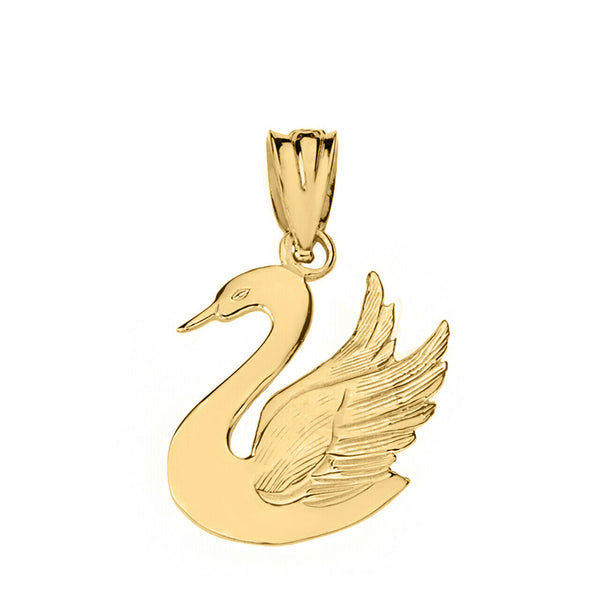 14K Solid Gold Swan Cygnini Symbolizes Grace, Love, Beauty Pendant Necklace