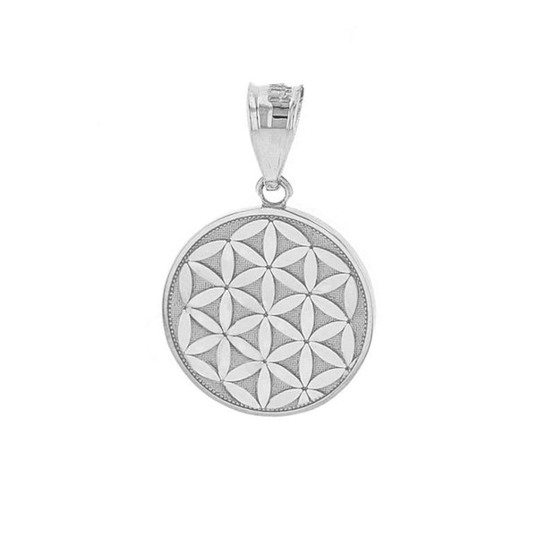 14K Solid Gold Flower of Life Dainty Disc Medallion Pendant Necklace