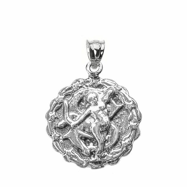 925 Sterling Silver Sagittarius December Zodiac Sign Round Pendant Necklace