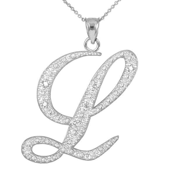 Personalized 925 Sterling Silver CZ Initial Script Letter L Pendant Necklace