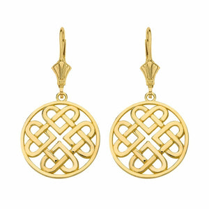 10k Solid Yellow Gold Woven Celtic Hearts Circle Drop Earrings Set - Small