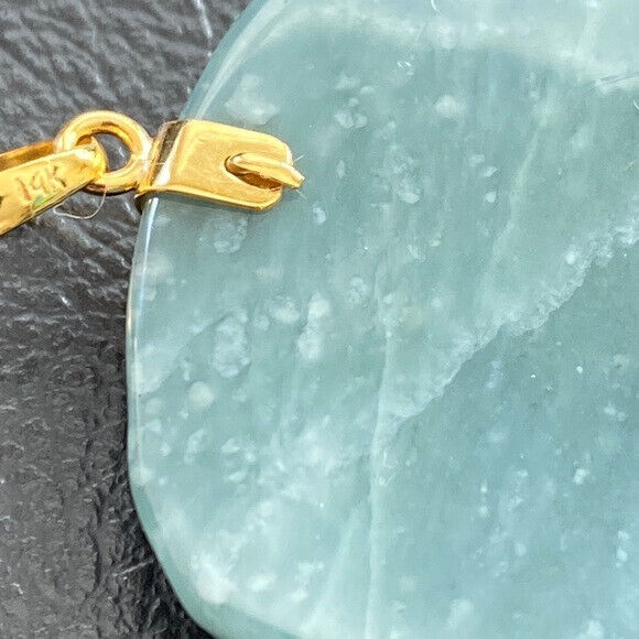 14K Solid Real Yellow Gold Carved Dragon Natural Jade Pendant Green Men Carving