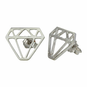 NWT Sterling Silver 925 Rhodium Plated Diamond Cut-out Stud Earrings