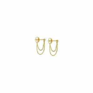 14K Solid Yellow Gold Double Front To Back Dainty Stud Earrings - Minimalist