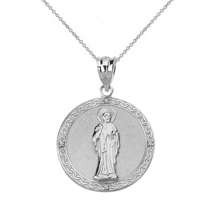 Sterling Silver Saint Peter Engravable Circle Medallion Large Pendant Necklace